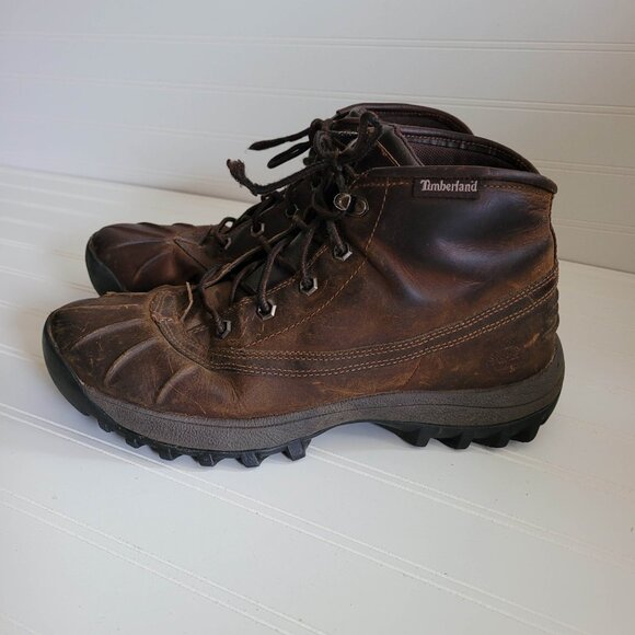 Timberland Boots Mens 9.5 Brown Leather Canard Mid Hiking Outdoors Distressed - Picture 2 of 15